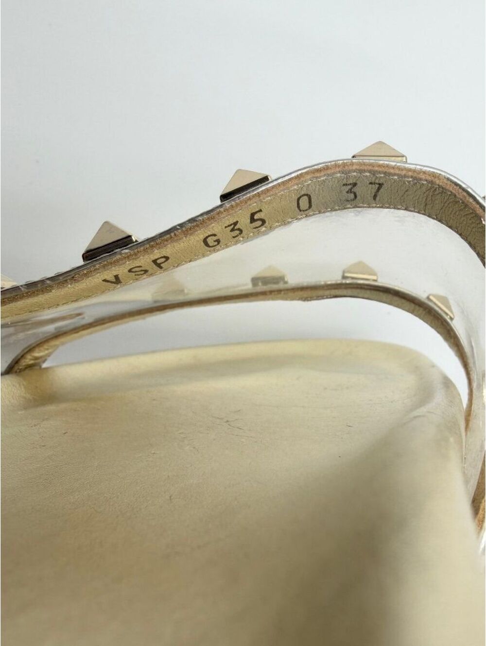 Valentino Garavani Rockstud Transparent PVC Metallic Gold Flat Slide Size 37 - Picture 8 of 9
